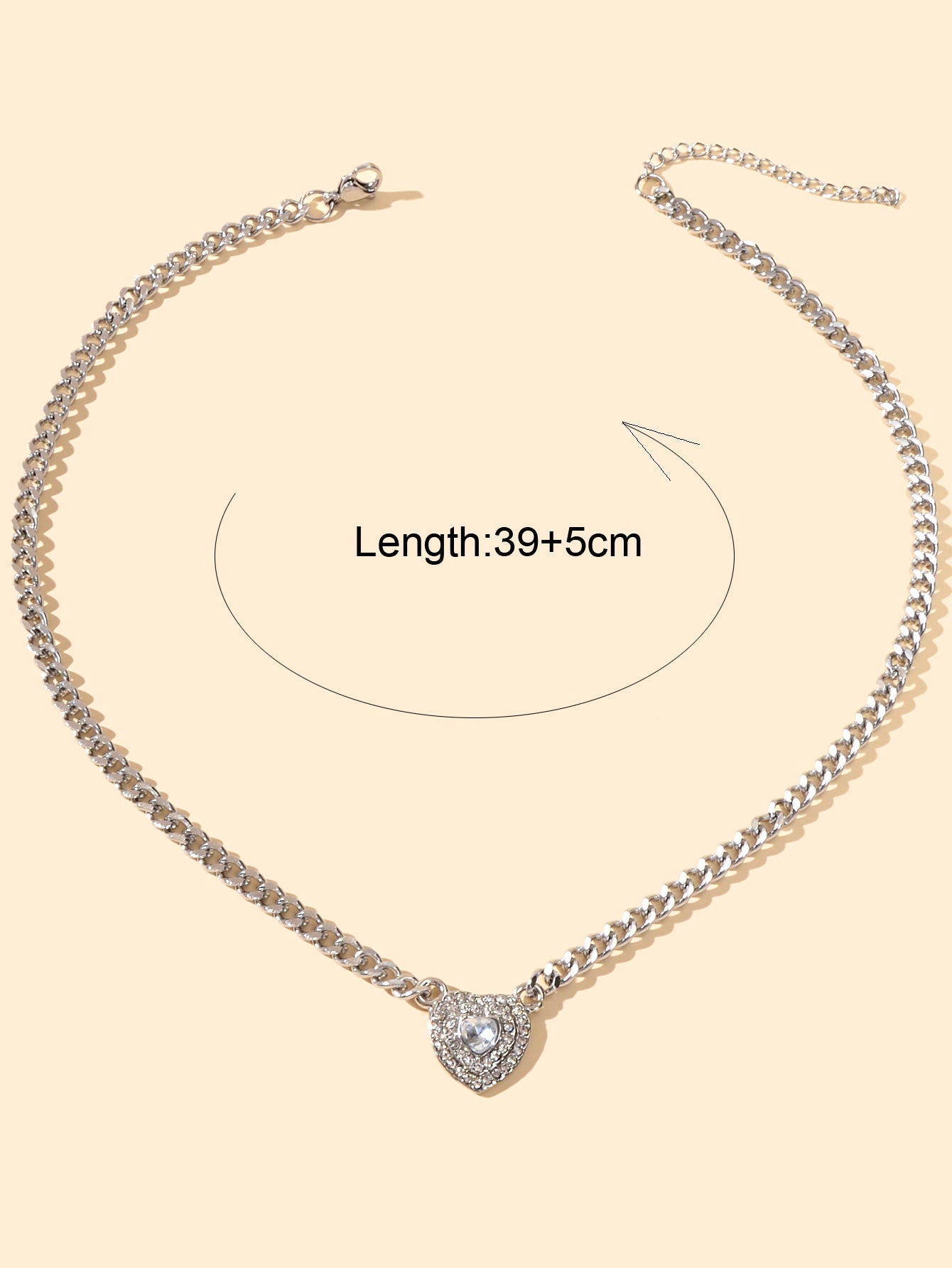 Culture Vault Rhinestone Heart Pendant Chain Necklace