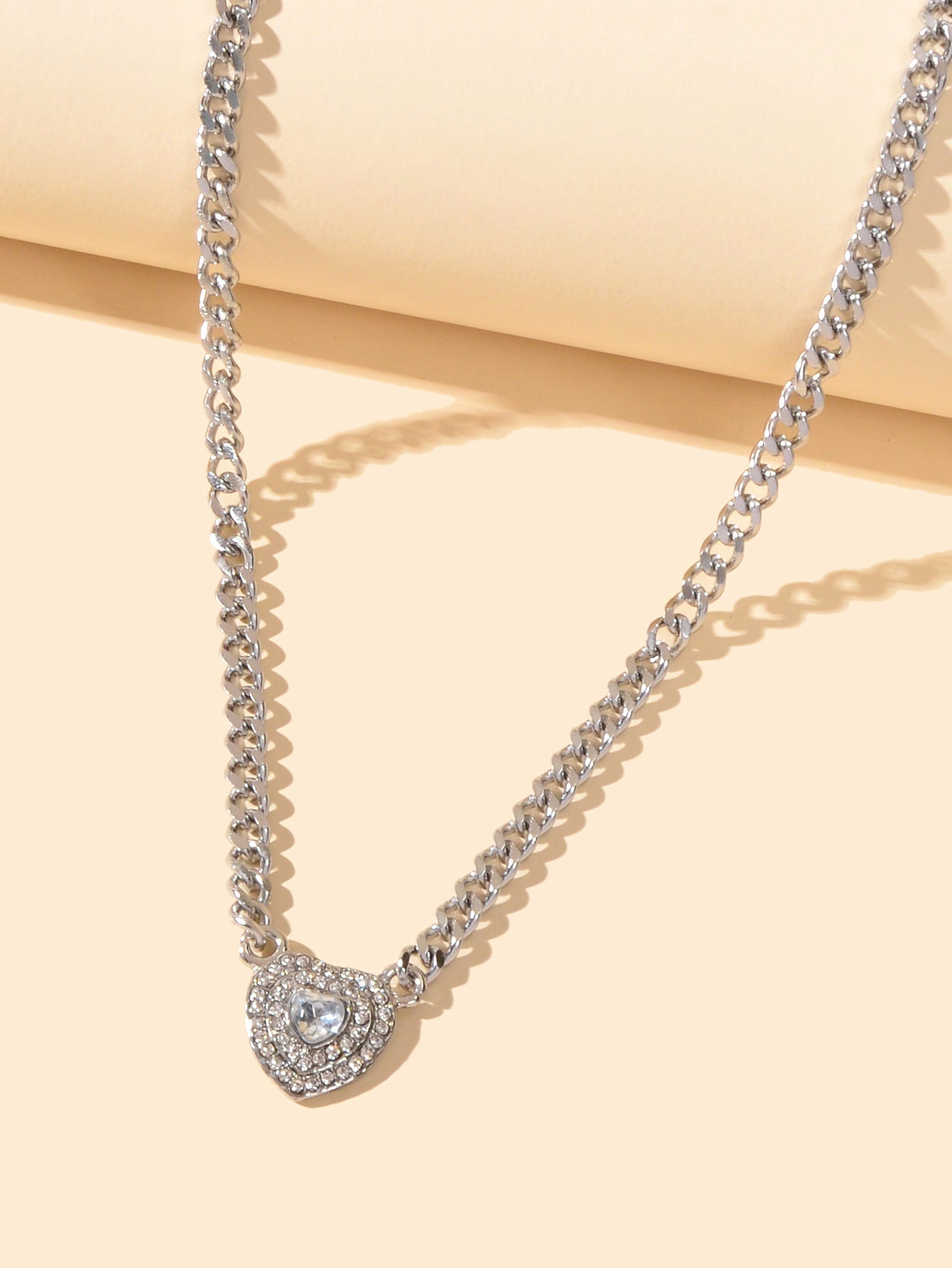 Culture Vault Rhinestone Heart Pendant Chain Necklace