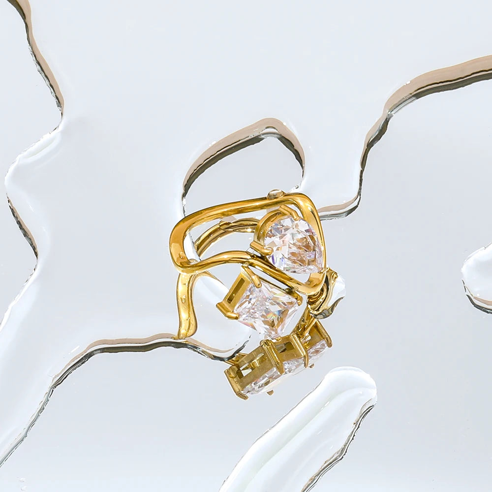 Culture Vault Water Drop Zircon 18K Gold Plated Ring