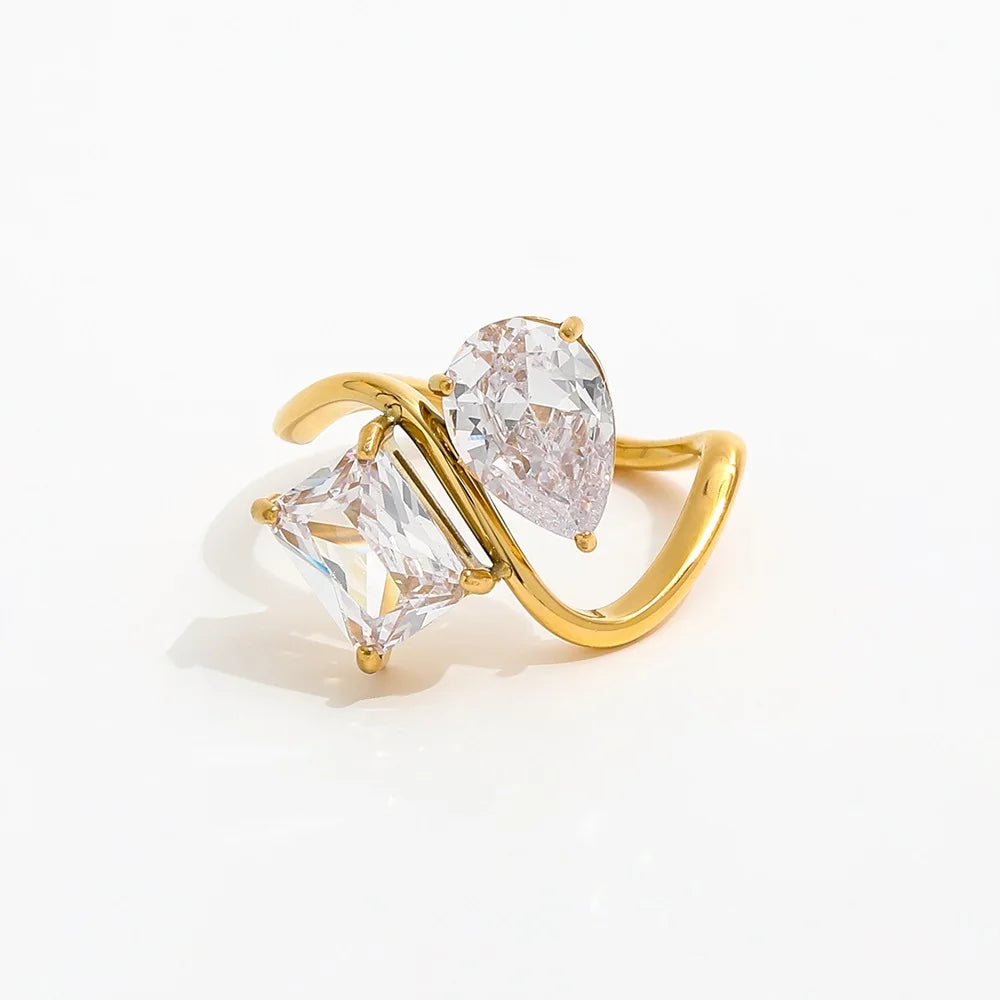 Culture Vault Water Drop Zircon 18K Gold Plated Ring