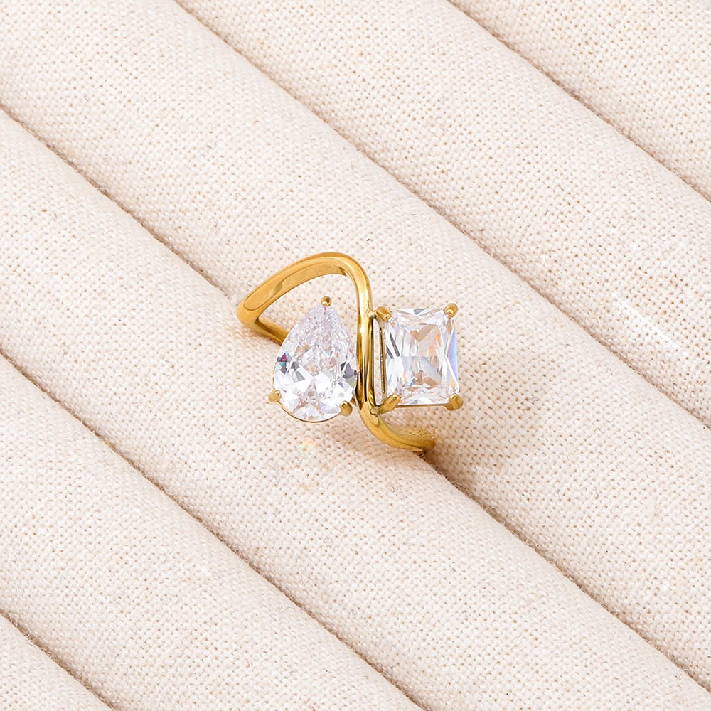 Culture Vault Water Drop Zircon 18K Gold Plated Ring