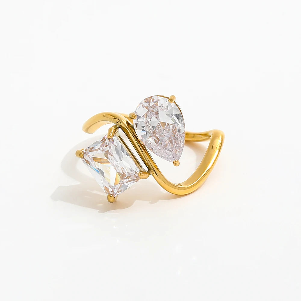 Culture Vault Water Drop Zircon 18K Gold Plated Ring