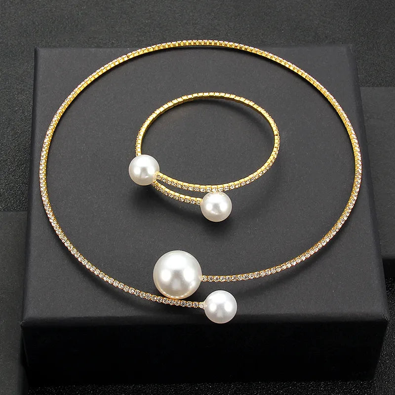 Culture Vault Luxe Pearl Rhinestone Choker Necklace