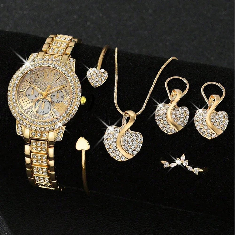 Culture Vault Gold Quartz Watch Jewellery Gift Set