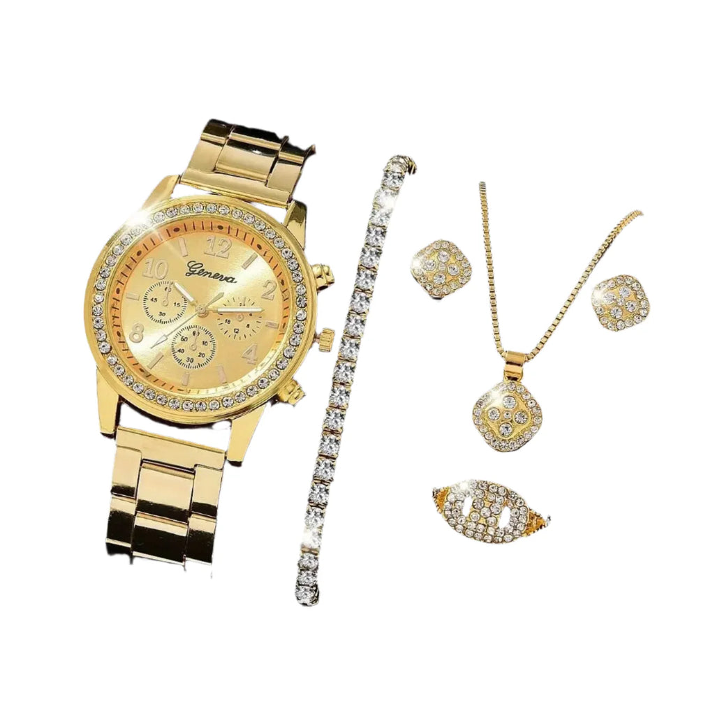 Culture Vault Luxury Gold Watch Jewellery Set