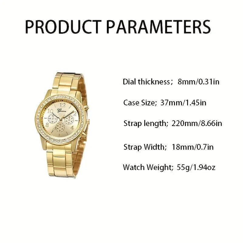 Culture Vault Luxury Gold Watch Jewellery Set