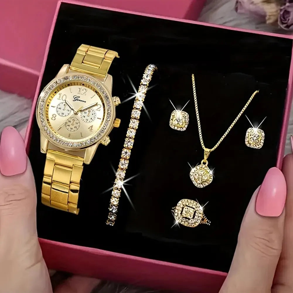 Culture Vault Luxury Gold Watch Jewellery Set